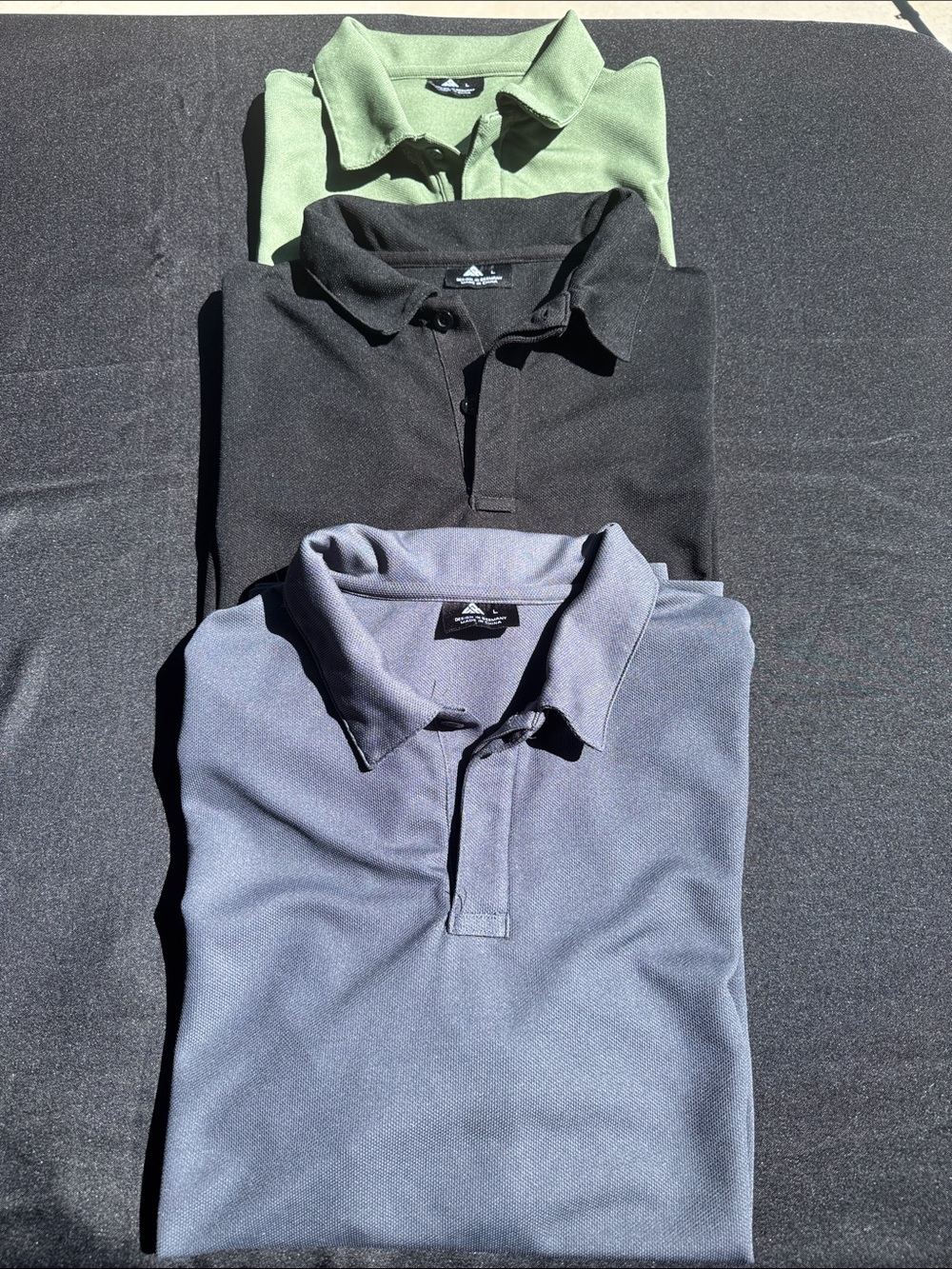 Men's Three-Pack Performance Polo Shirts - Olive, Black, Gray-Blue